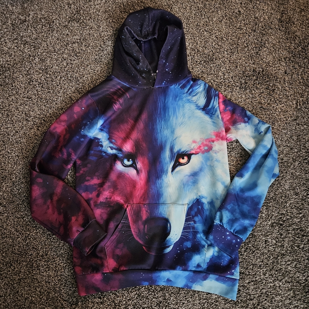 Girls hoodie large wolf multicolor pullover rainbow women's x small girls clothe